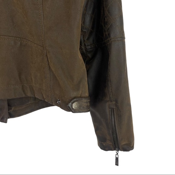 Jou Jou Faux Fur Vegan Quilted Leather Winter Jacket Brown Size Large Juniors - Picture 7 of 10